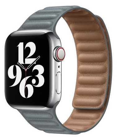 Ремешок кожаный New Apple Watch 42/44 мм на магнитной застежке серый